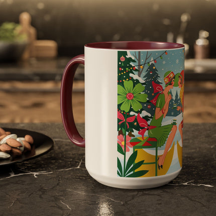 ☕🎄 Christmas Tea In The Snow Garden Colorful Mug – Art Deco Holiday Friendship