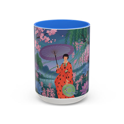 The Lady Of The Cherry Blossoms Colorful Mugs – Art Deco Spring Elegance