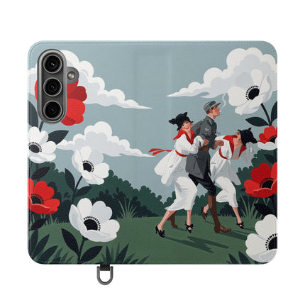 🌺🎩 The Ladies Of The Scarlet Garden Flip Case – Art Deco Floral Adventure