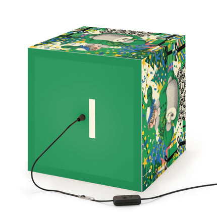 🍀🎄 The Emerald Holly Christmas Light Cube Lamp – Art Deco Holiday Elegance