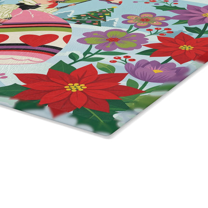 ❤️🌺 The Lady Of The Christmas Heart Garden Glass Cutting Board – Art Deco Holiday Romance
