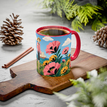 🌸⛵ The Seaside Blossom Promenade Colorful Mug – Art Deco Coastal Elegance
