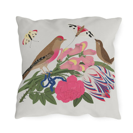Pink-Breasted Bird & Wren Outdoor Pillows – Spring Harmony & Delicate Beauty