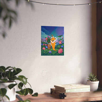 🪷✨ The Lady Of The Golden Lotus Stroll Matte Vertical Poster – Art Deco Floral Elegance