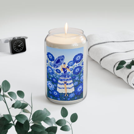 💙🌼 The Lady Of The Sapphire Blue Flower Garden Scented Soy Candle – Art Deco Floral Elegance