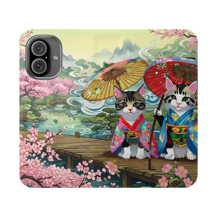 🌸🐱 Kimono Kitties Flip Case – Whimsical Elegance & Storybook Charm