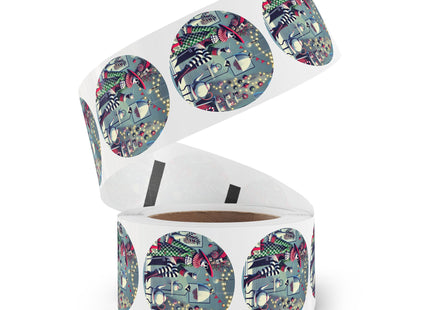 Whimsical Christmas Tea Party Round Sticker Label Rolls
