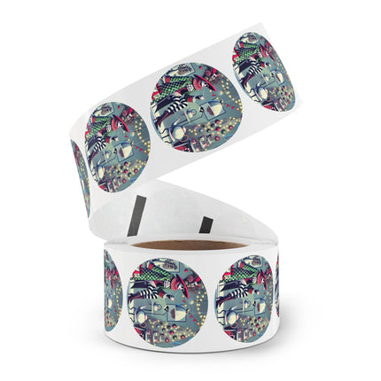 Whimsical Christmas Tea Party Round Sticker Label Rolls