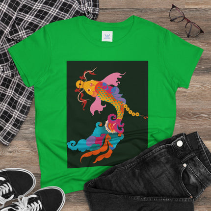 Golden Koi Women's Midweight Cotton Tee – Prosperity & Vibrant Energy