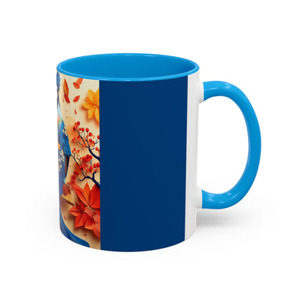 Blue Jay at an Autumn Tea Ceremony Colorful Mugs (11oz, 15oz)