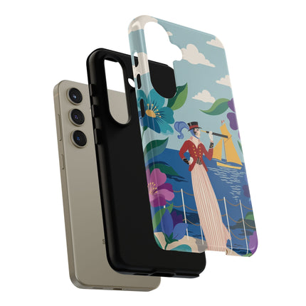 🌊🔭 The Lady Of The Seaside Lookout Phone Case – Art Deco Nautical Adventure
