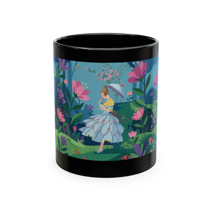 🌸☂️ The Lady Of The Enchanted Garden Stroll Ceramic Mug – Art Deco Floral Whimsy