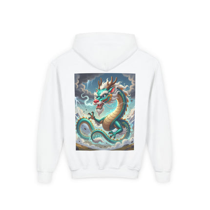 Tibetan Dragon in Battle Youth Hooded Sweatshirt – Power, Motion & Mythic Energy