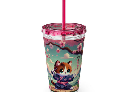 Samurai Kitten Sunsplash Tumbler with Straw, 16oz