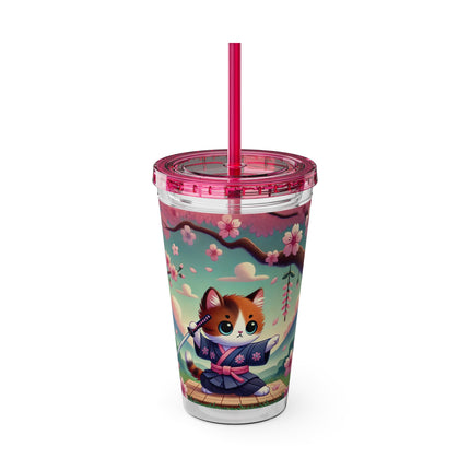 Samurai Kitten Sunsplash Tumbler with Straw, 16oz