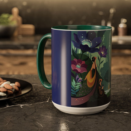 The Lady Of The Moonlit Fountain Colorful Mugs – Art Deco Botanical Serenity