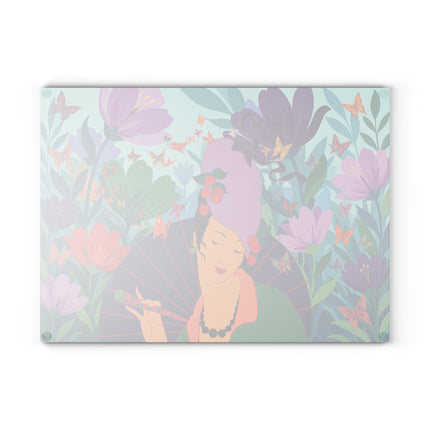 🦋🌺 The Butterfly Garden Dreamer Glass Cutting Board – Art Deco Floral Fantasy