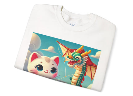 Geisha Kitten and the Dragon Kite Heavy Blend™ Crewneck Sweatshirt