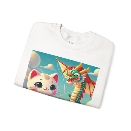 Geisha Kitten and the Dragon Kite Heavy Blend™ Crewneck Sweatshirt