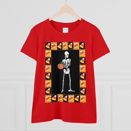 Candy Corn Skeleton Women's Midweight Cotton Tee
