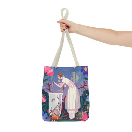 🐠🌸 The Lady Of The Enchanted Aquarium Tote Bag – Art Deco Garden Fantasy