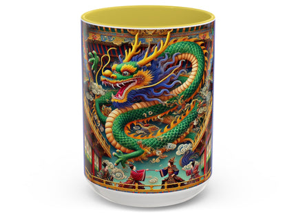 Tibetan Dragon Over Kabuki Duel Colorful Mugs (11oz, 15oz)