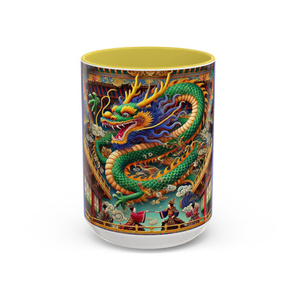 Tibetan Dragon Over Kabuki Duel Colorful Mugs (11oz, 15oz)