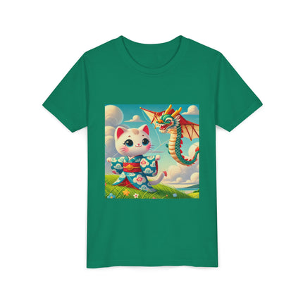 Geisha Kitten and the Dragon Kite Youth Short Sleeve Tee