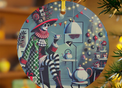 Whimsical Christmas Tea Party Glass Ornament