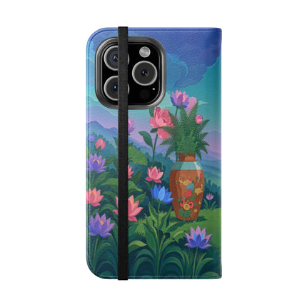 🌸🏔️ The Lady Of The Lotus Valley Flip Case – Art Deco Botanical Reverie