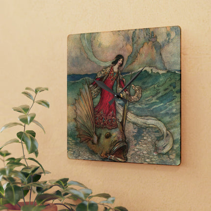 Rita Rides on the Dolphin by Warwick Goble Acrylic Wall Clock, Round & Square