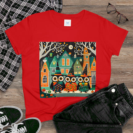 Night of the Trick-or-Treating Owlets Women's Midweight Cotton Tee