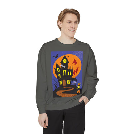 Halloween Night at the Haunted House Unisex Garment-Dyed Sweatshirt
