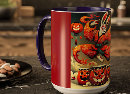 Jack-O’-Lantern Drums & The Kabuki Rabbit Colorful Mugs (11oz, 15oz)