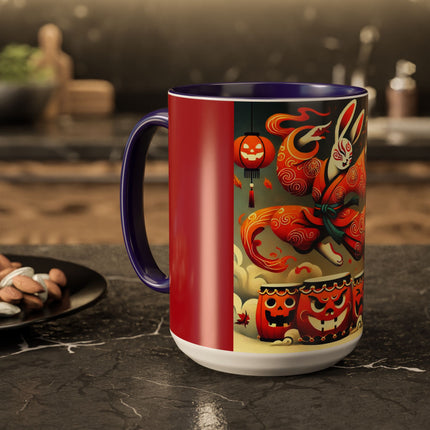 Jack-O’-Lantern Drums & The Kabuki Rabbit Colorful Mugs (11oz, 15oz)