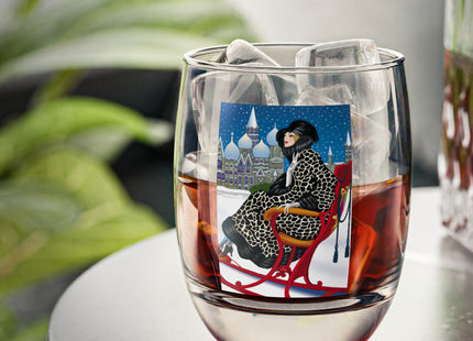Elegant Winter Woman in Sleigh Whiskey Glass