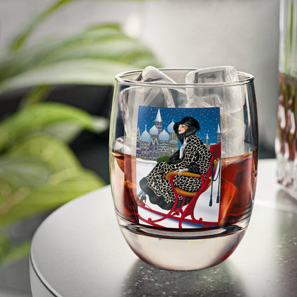 Elegant Winter Woman in Sleigh Whiskey Glass
