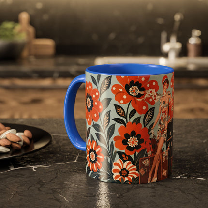 🧳🌼 The Grand Floral Voyage Colorful Mug – Art Deco Travel Elegance