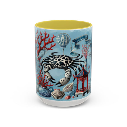 Spotted Crab & Pagoda Colorful Mug – Mystical Ocean & Asian Harmony