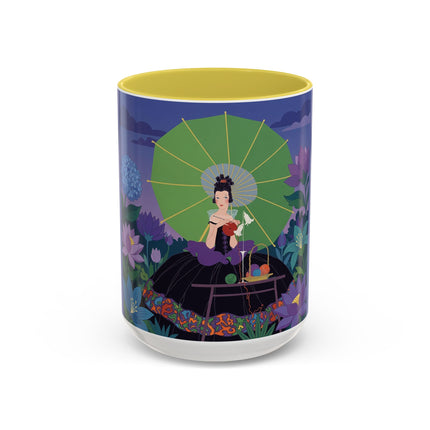 The Lady Of The Moonlit Needlework Colorful Mugs – Art Deco Crafting Elegance