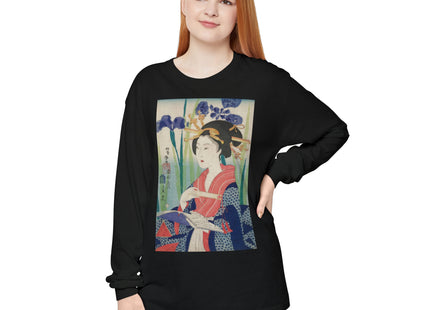 Woman with Bookmark and Book Garment-dyed Long Sleeve T-Shirt