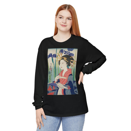 Woman with Bookmark and Book Garment-dyed Long Sleeve T-Shirt