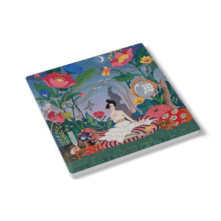 🌙🌺 The Lady Of The Midnight Garden Ceramic Coaster – Art Deco Floral Reverie