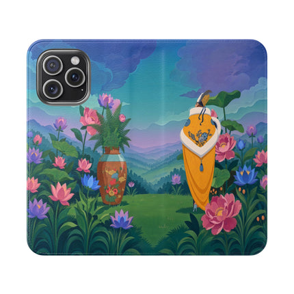 🌸🏔️ The Lady Of The Lotus Valley Flip Case – Art Deco Botanical Reverie