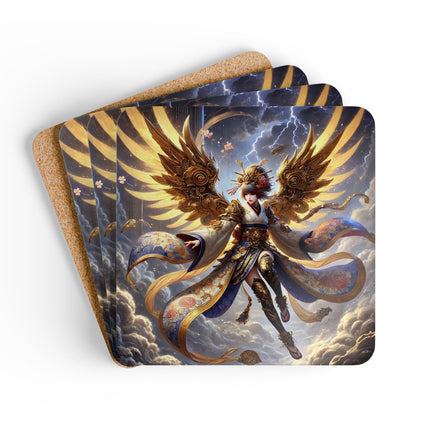 Valkyrie Descending Through Storm Corkwood Coaster Set