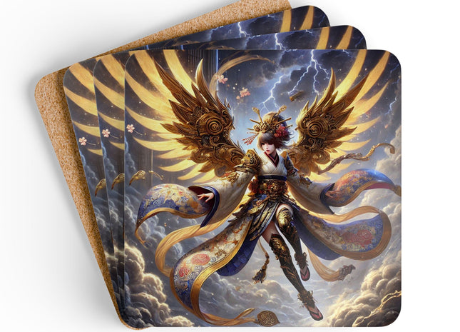 Valkyrie Descending Through Storm Corkwood Coaster Set