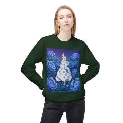 💙🌸 The Enchanted Blue Blossom Garden Midweight Crewneck Sweatshirt – Art Deco Floral Elegance