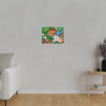 Whimsical Adventure – Playful Cat and Mice in a Colorful Forest