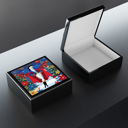 🎭❄️ The Christmas Masquerade Lady Jewelry Box – Art Deco Holiday Fantasy