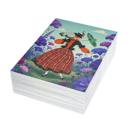 🌺✨ The Enchanted Flower Promenade Postcards With Envelopes – Art Deco Fashion Whimsy